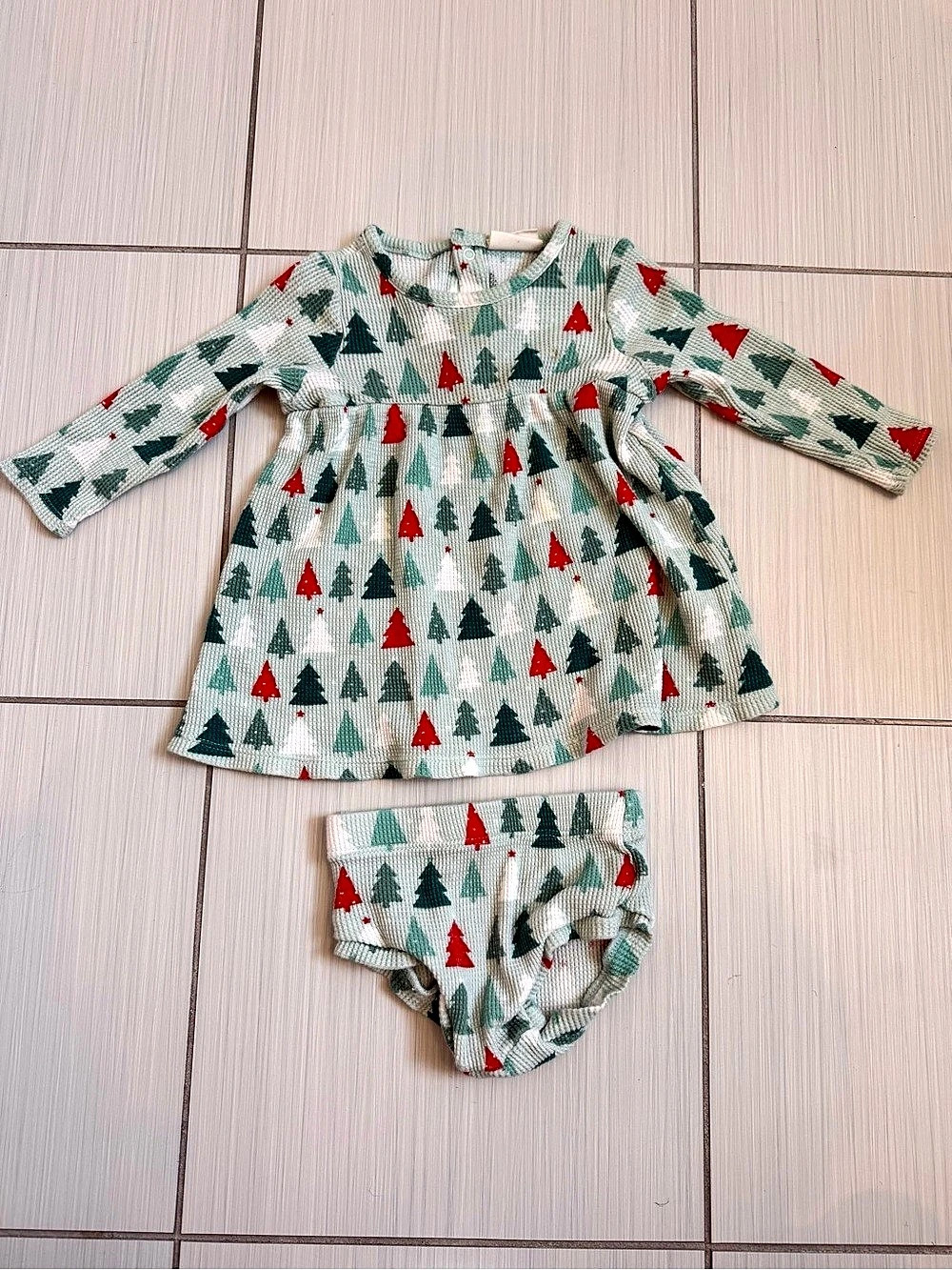 SpearmintLove Christmas Tree Dress Set Waffle Knit Size 12-18M
